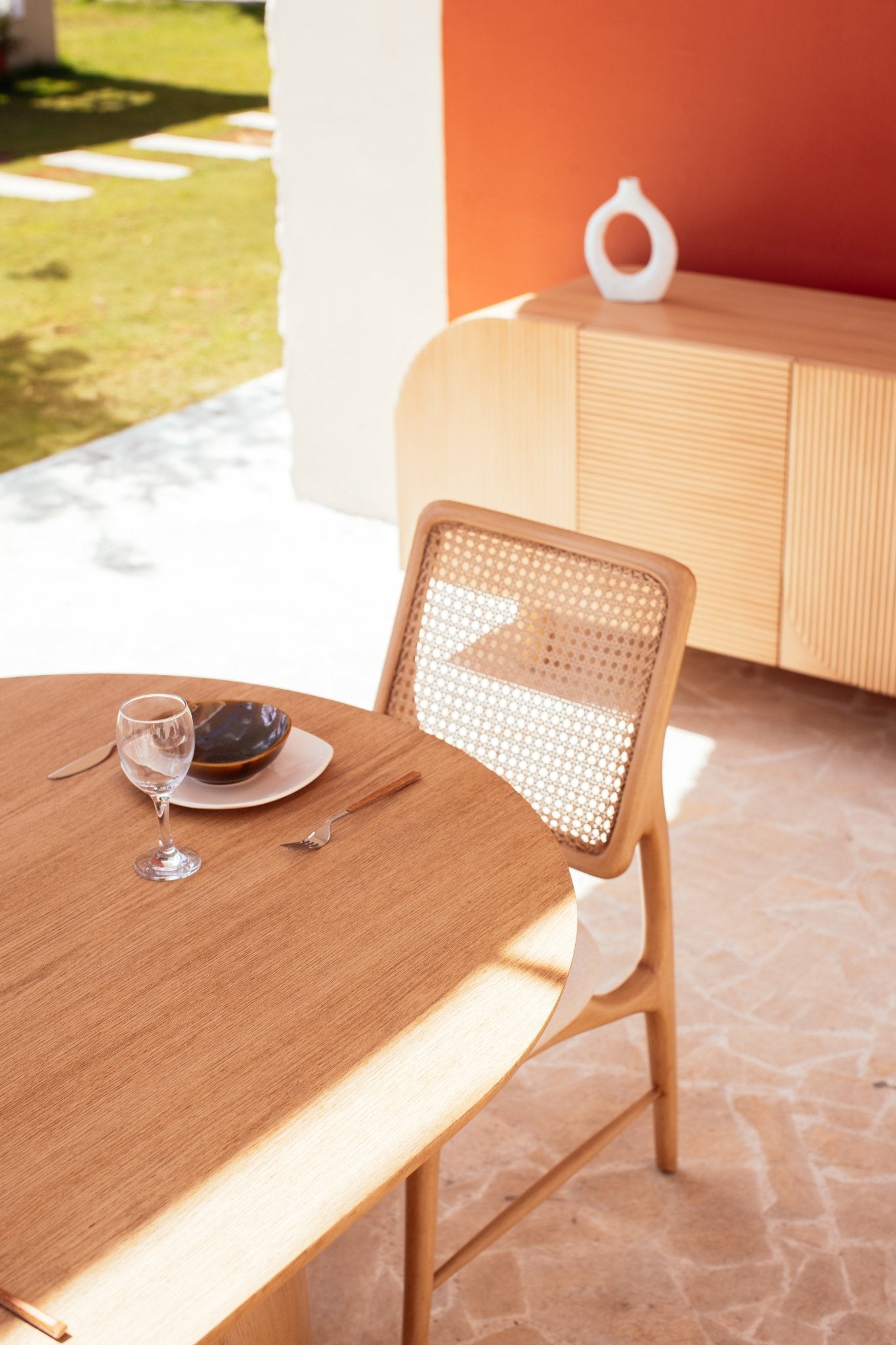 Modern Light Wood Dining Table with Cane Back Chairs - Mahogni Furniture.