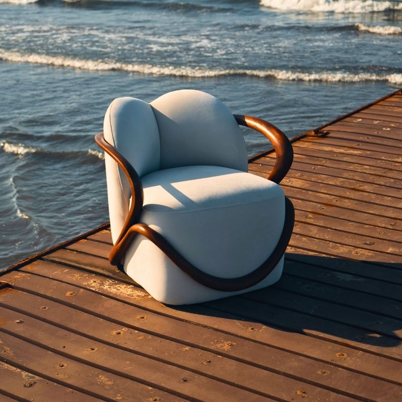Lopra Chair - Armchair with Curved Dark Wood Frame | Mahogni 