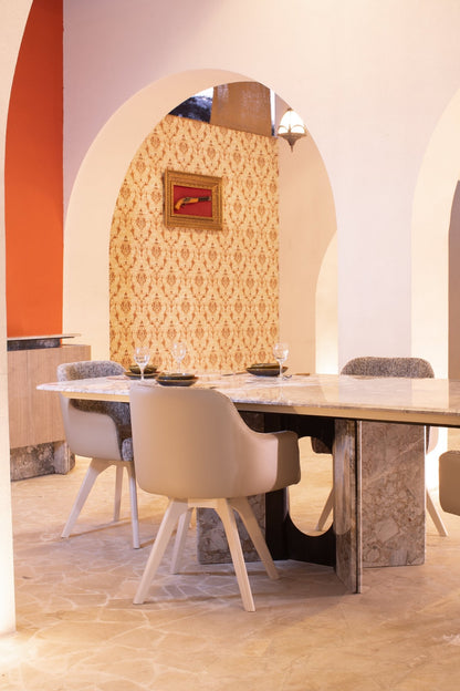 Glam Marble Dining Table with Bucket Style Chairs - Mahogni Furniture.