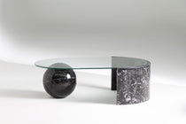 Pilar Modern Coffee Table with Black Marble Sphere and Glass Top - Mahogni Furniture