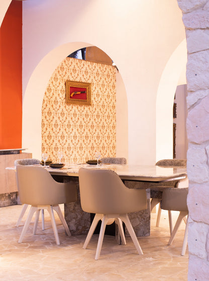 Glam Marble Dining Table with Bucket Style Chairs - Mahogni Furniture.