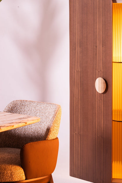 Modern Light Dining Room set with oval marble table, sculptural pedestal bases, and textured chairs by Mahogni.