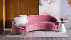 Amara Modern Curved Sofa - Dusty Pink Velvet - Mahogni