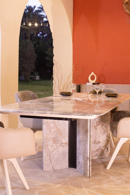 Glam Marble Dining Table with Bucket Style Chairs - Mahogni Furniture.